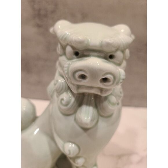 Foo Dogs 6" Green Wash Porcelain Shishi Figurines Vintage Set of 2 Komainu EUC - Picture 10 of 15